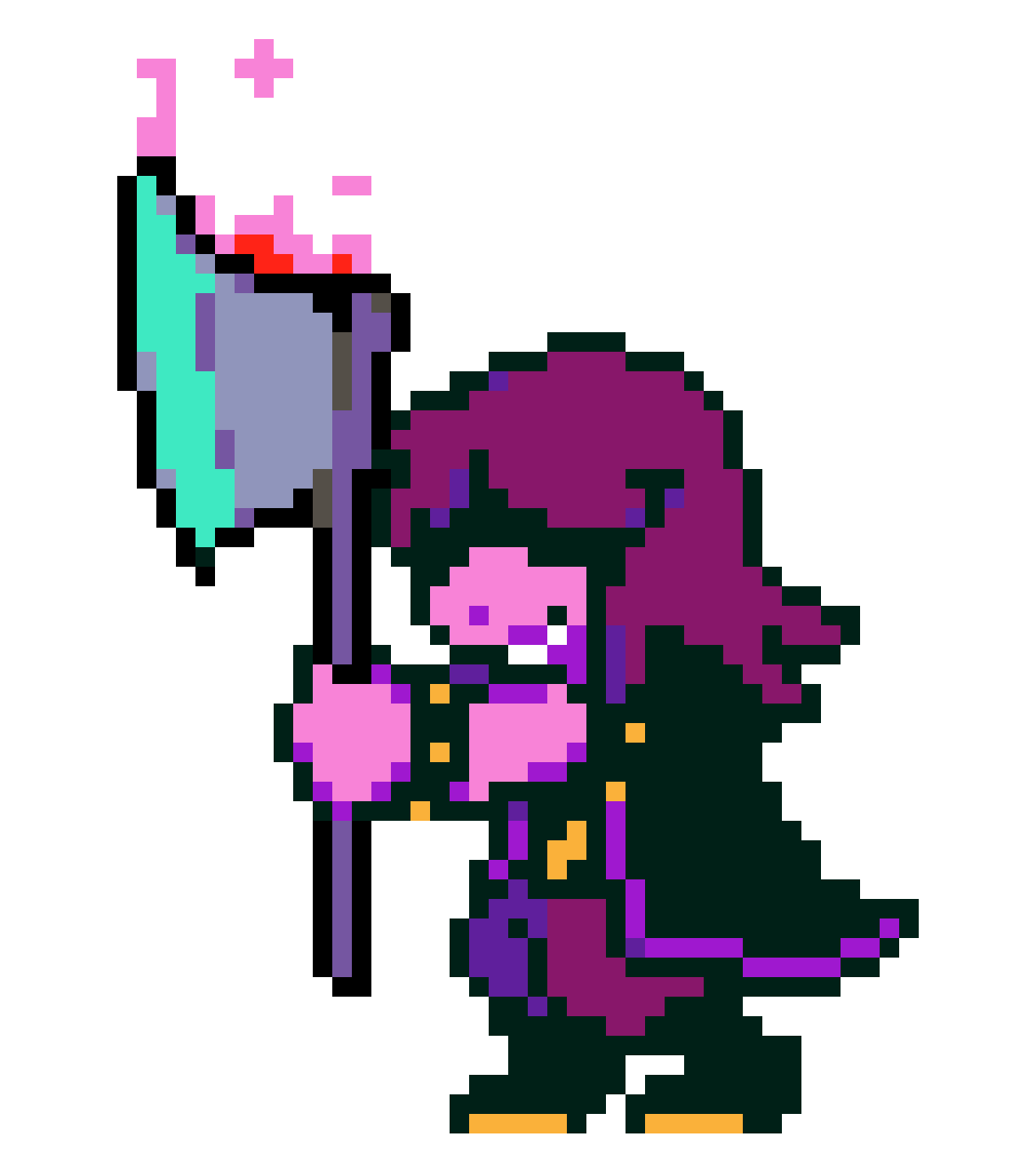 a sprite of susie holding her axe, which is flaming.